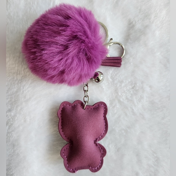 Purple Pom Pom Keychain with Rhinestone Hello Kitty Charm - Picture 5 of 5